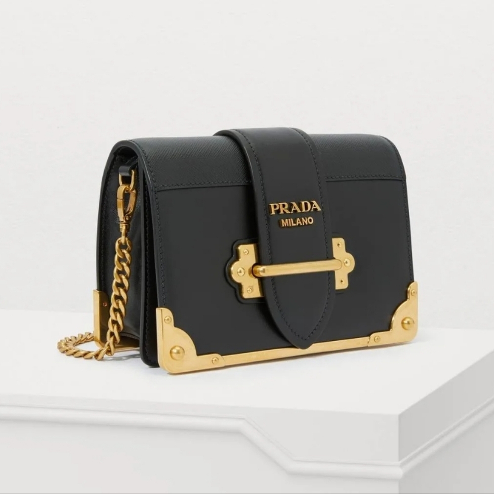 Brand New! RARE! Authenticated Prada CAHIER BAG Black and Gold Chain Bag. - Picture 7 of 16